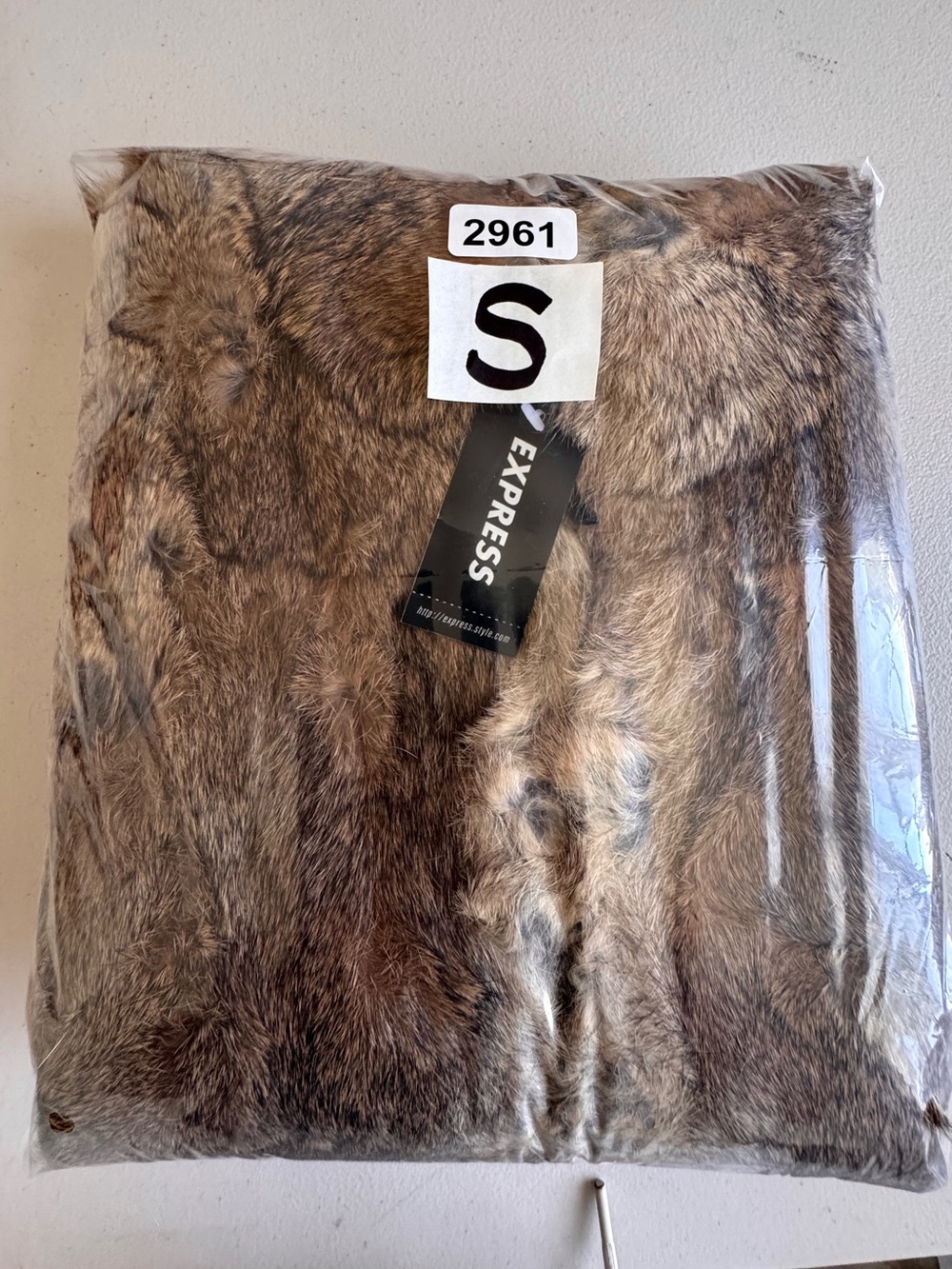 Express World Brown 100% Rabbit Fur Front Zip High Collar Vest with Belt Large - Picture 11 of 11